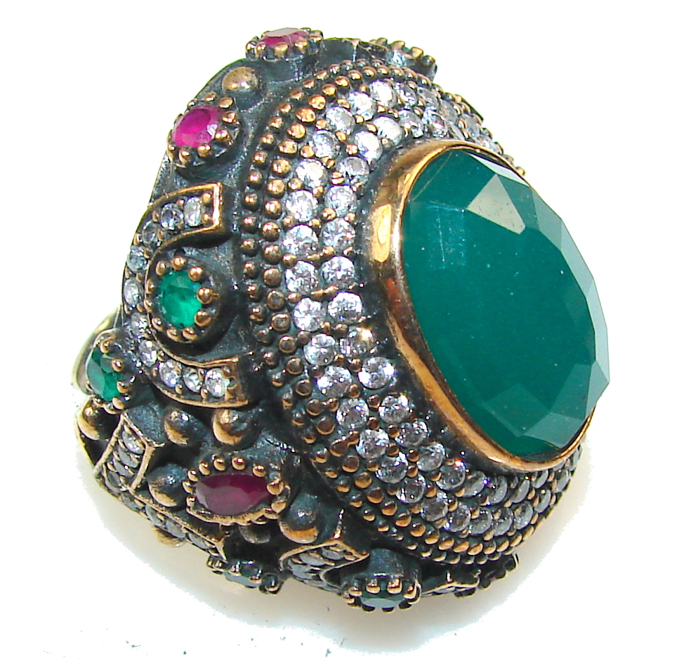 Spectacular Green Emerald Sterling Silver Ring S. 8 1/2 Gigatags