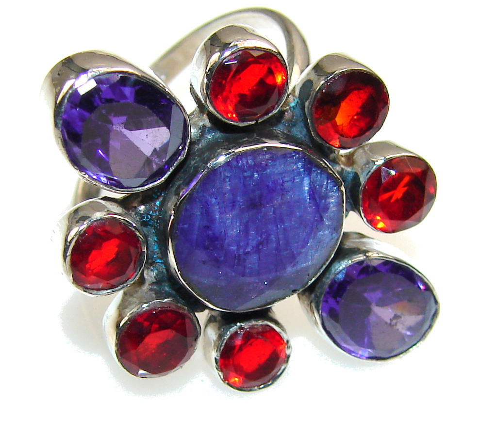 Excellent Blue Sapphire Sterling Silver ring s. 9