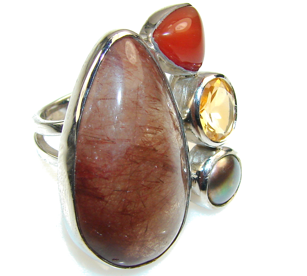 Precious Calcite Sterling Silver ring s. 6 - Adjustable