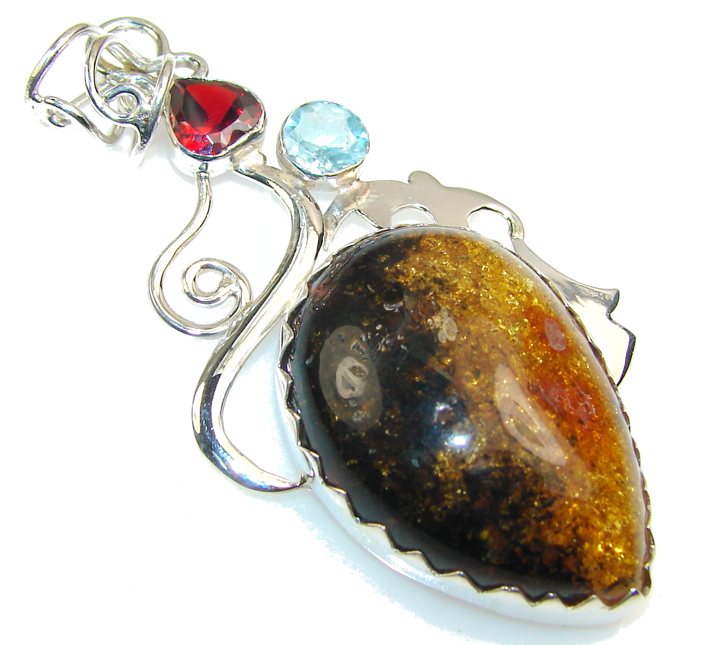 Classy Polish Amber Sterling Silver Pendant