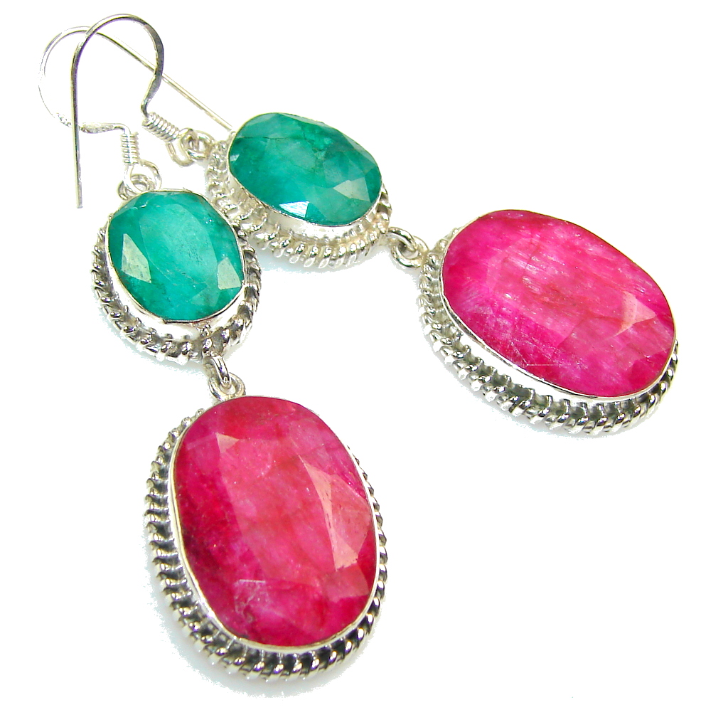 Exotic Design!! Pink Ruby Sterling Silver earrings