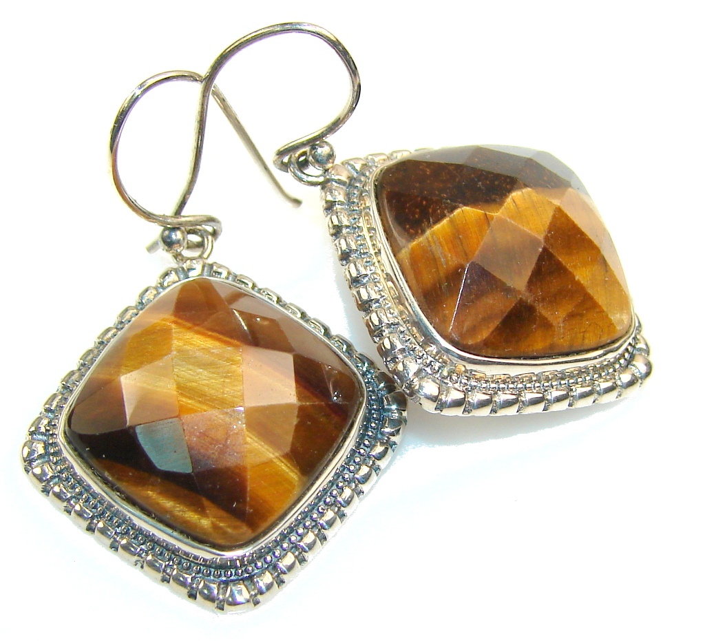 Amazing Brown Tigers Eye Sterling Silver earrings