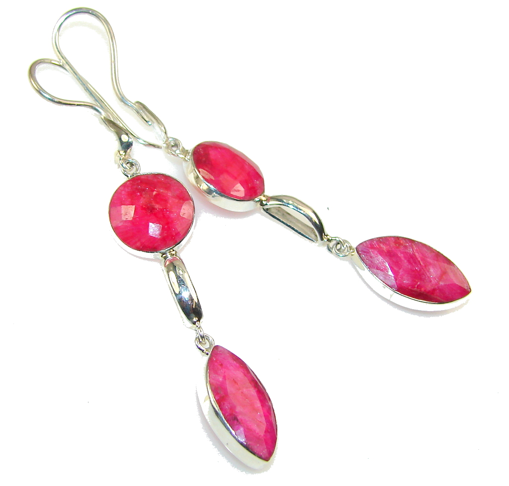 Delicate Pink Ruby Sterling Silver earrings / Long