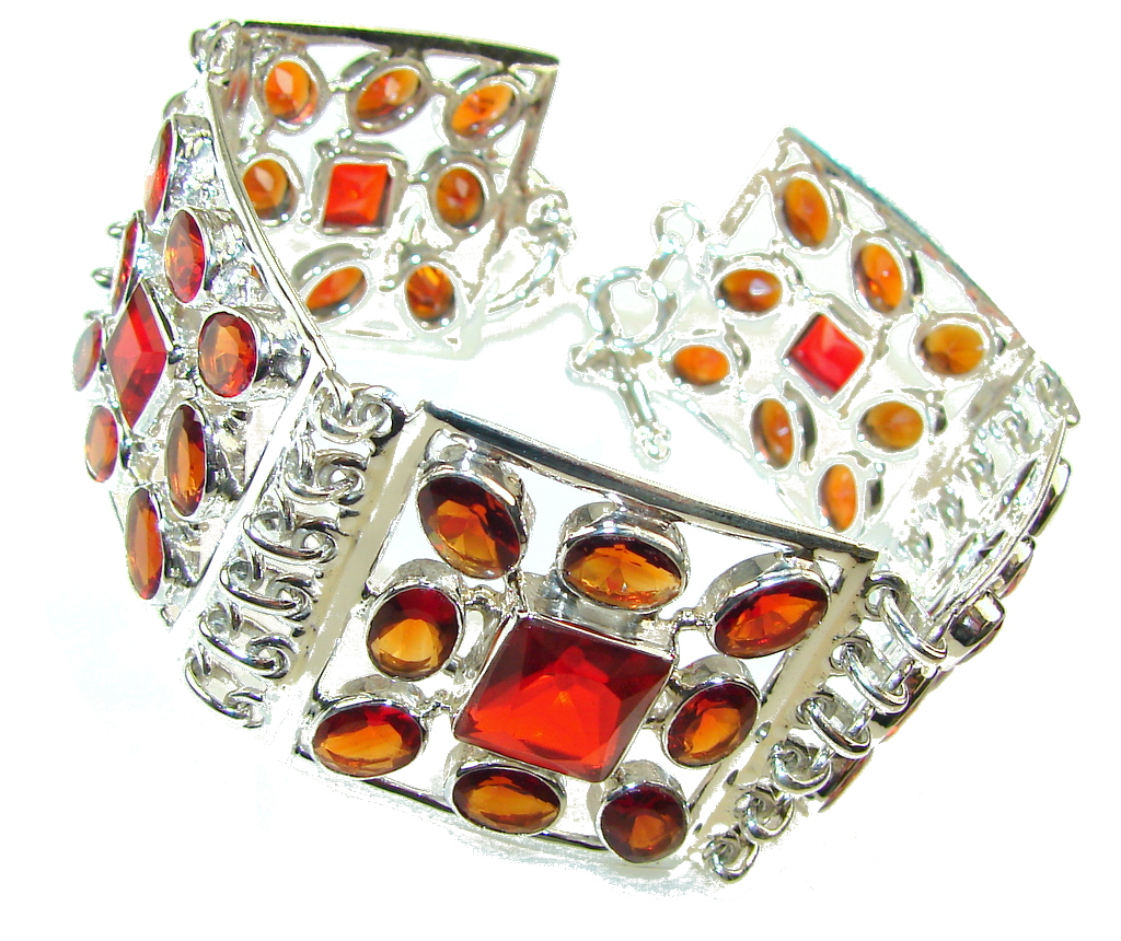 Fantastic Created Red Quartz Sterling Silver Bracelet