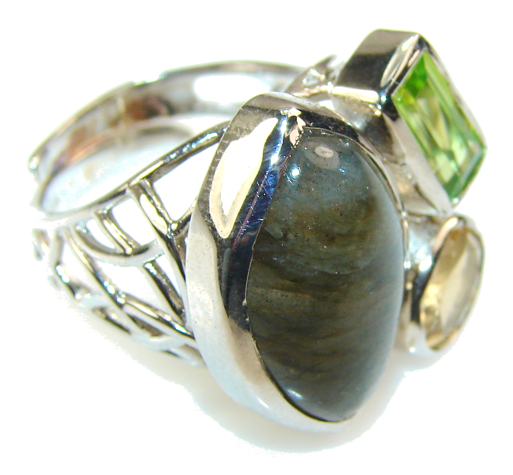 Fantastic Labradorite Sterling Silver Ring s. 8- Adjustable