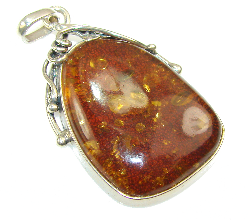Precious Polish Amber Sterling Silver Pendant