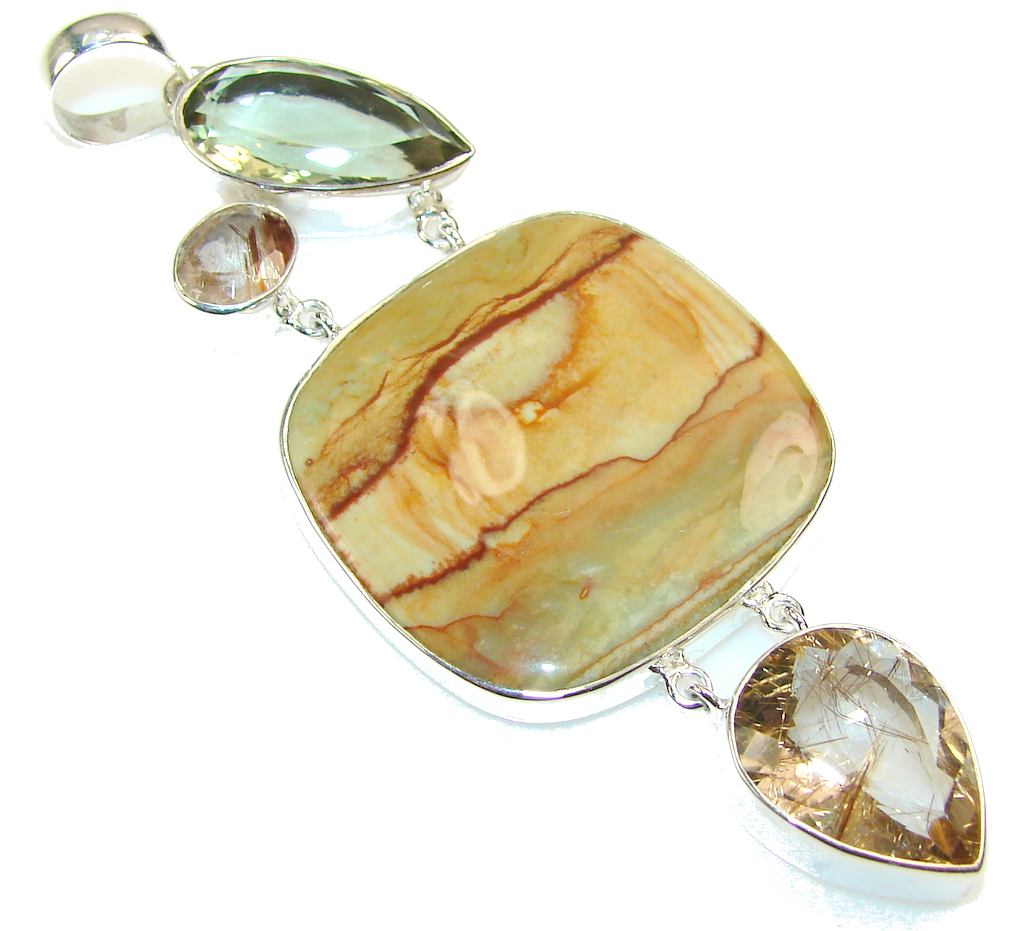 Amazing Large Wild Horse Jasper Sterling Silver Pendant