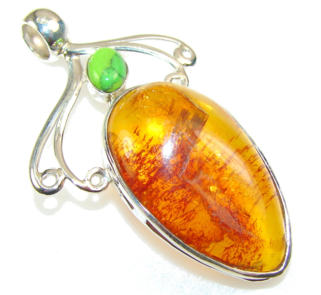 Precious Polish Amber Sterling Silver Pendant