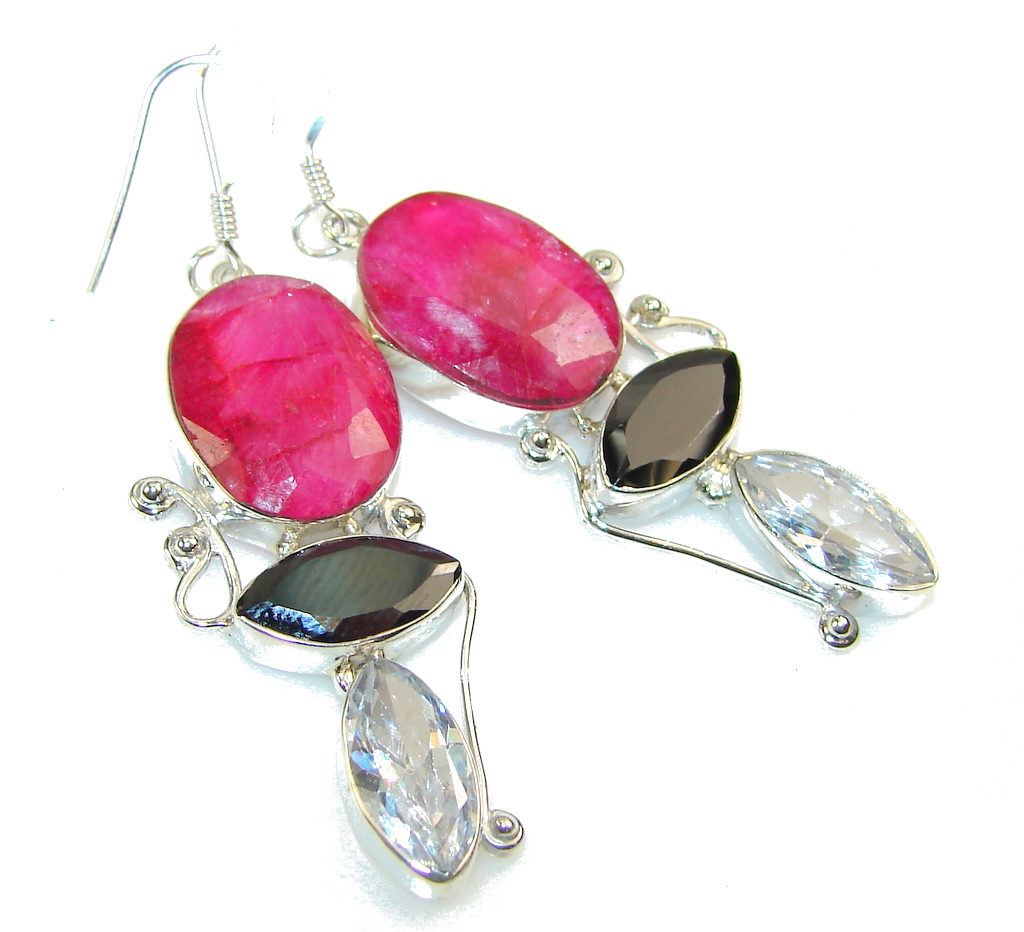 Excellent Design!! Pink Ruby Sterling Silver earrings