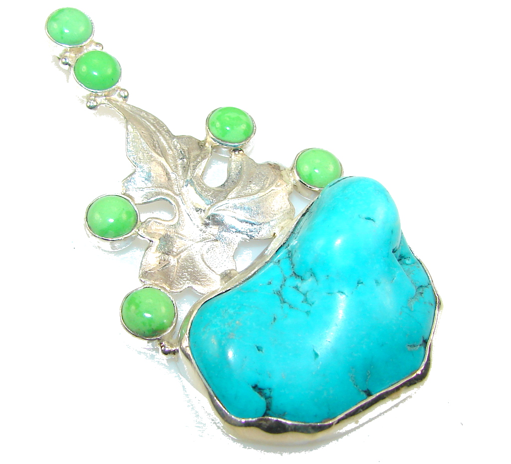 Unique Blue Turquoise Sterling Silver Pendant