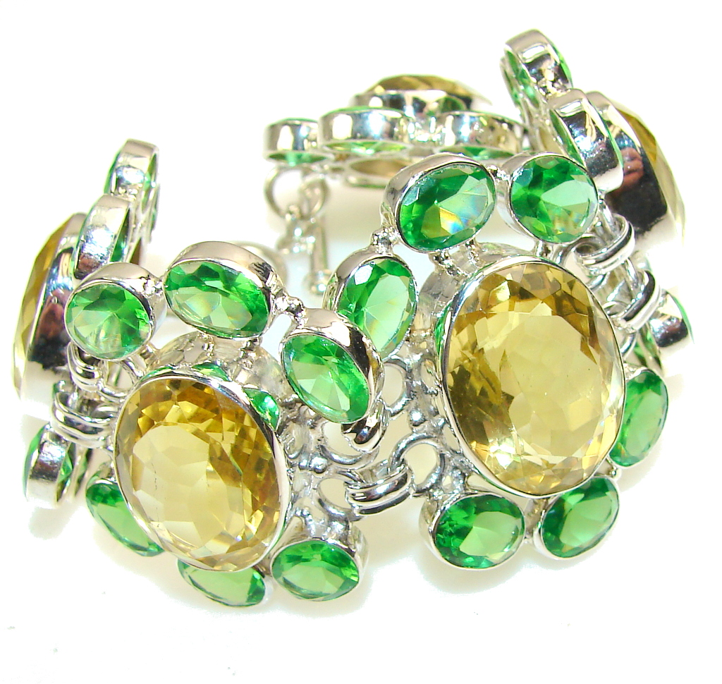 Great!! Green & Yellow Quartz Sterling Silver Bracelet