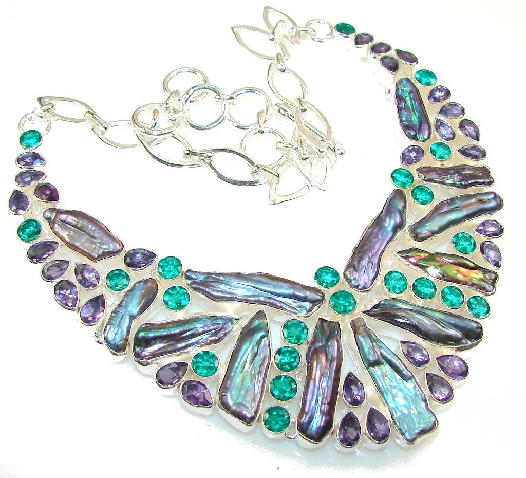 Stylish Design!! Mother Of Pearl Sterling Silver necklace