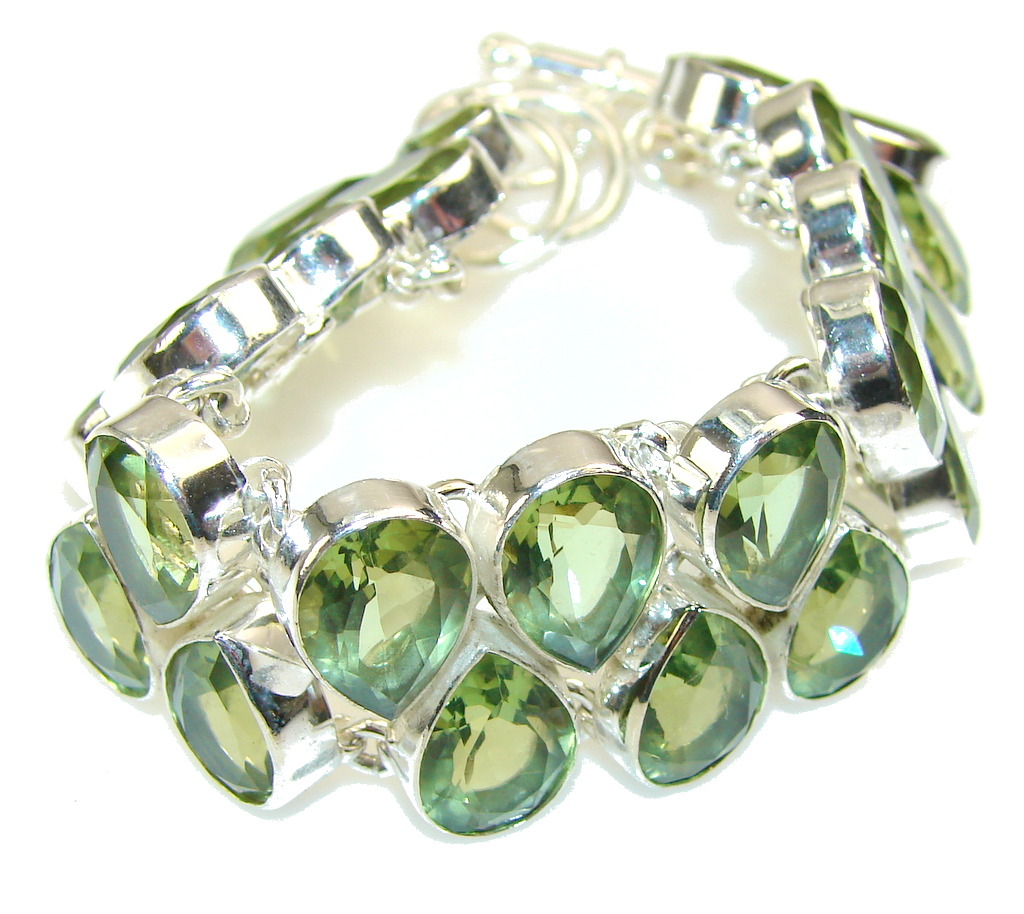 Fabulous Created Peridot Sterling Silver Bracelet
