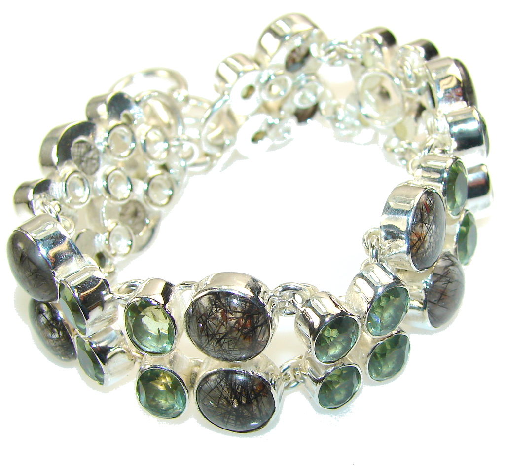 Natural Beauty!! Tourmalinated Quartz Sterling Silver Bracelet