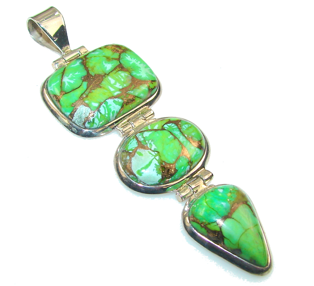 Big!! Fresh Green Copper Turquoise Sterling Silver Pendant