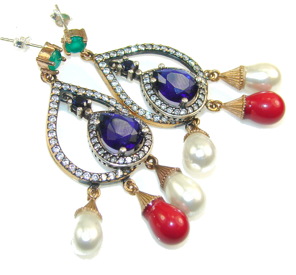 Turkish Blue Sapphire Quartz Sterling Silver Earrings