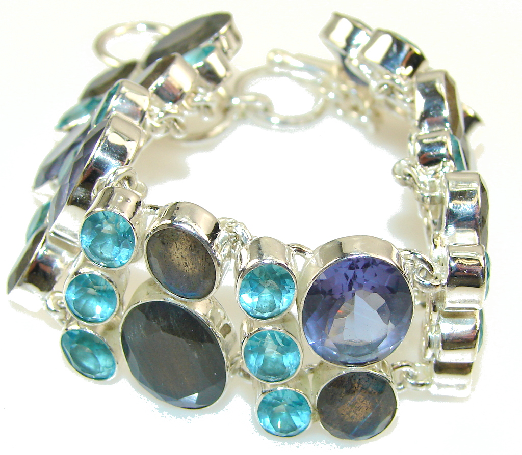 Halo Of Beauty!! Fire Labradorite Sterling Silver Bracelet