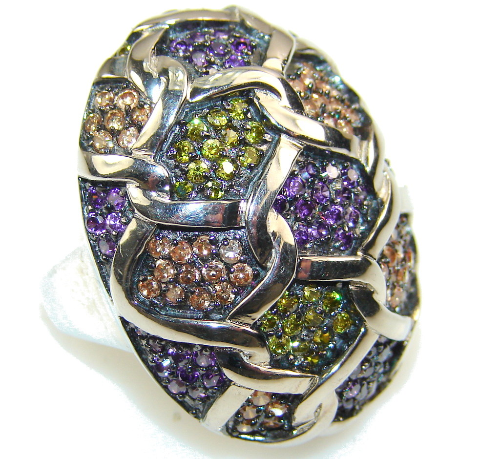 Spectacular Design!! Amethyst Sterling Silver ring s. 6 1/4