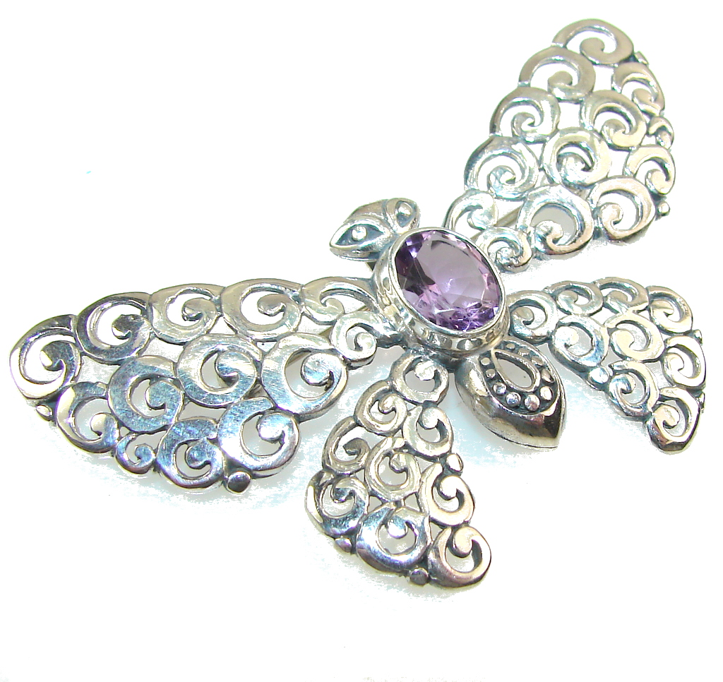 Amazing! Amethyst Quartz Sterling Silver Pendant / Brooch