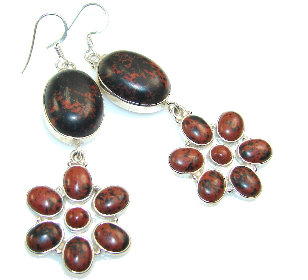 New Design!! Red Obsidian Sterling Silver earrings