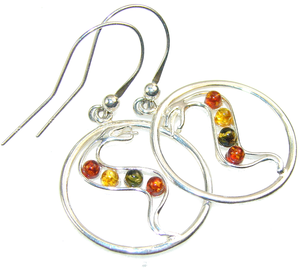 Perfect Multicolor Polish Amber Sterling Silver earrings