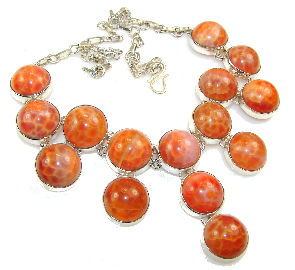 Natural Mexican Fire Agate Sterling Silver necklace