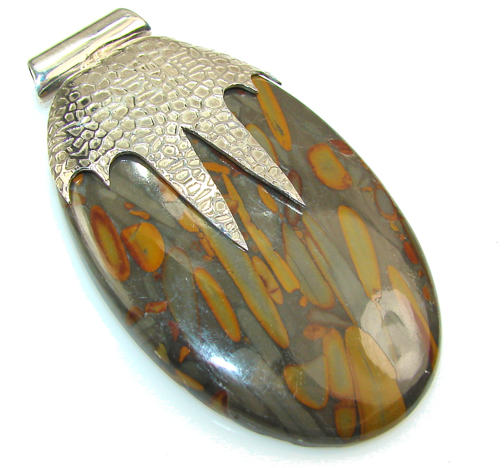 Big! New!! Leopard Skin Jasper Sterling Silver Pendant