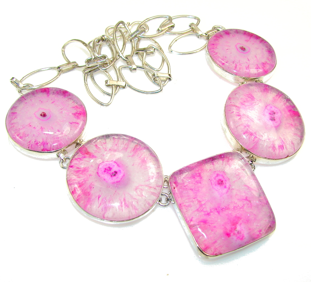 Amazing Design!! Pink Agate Sterling Silver necklace