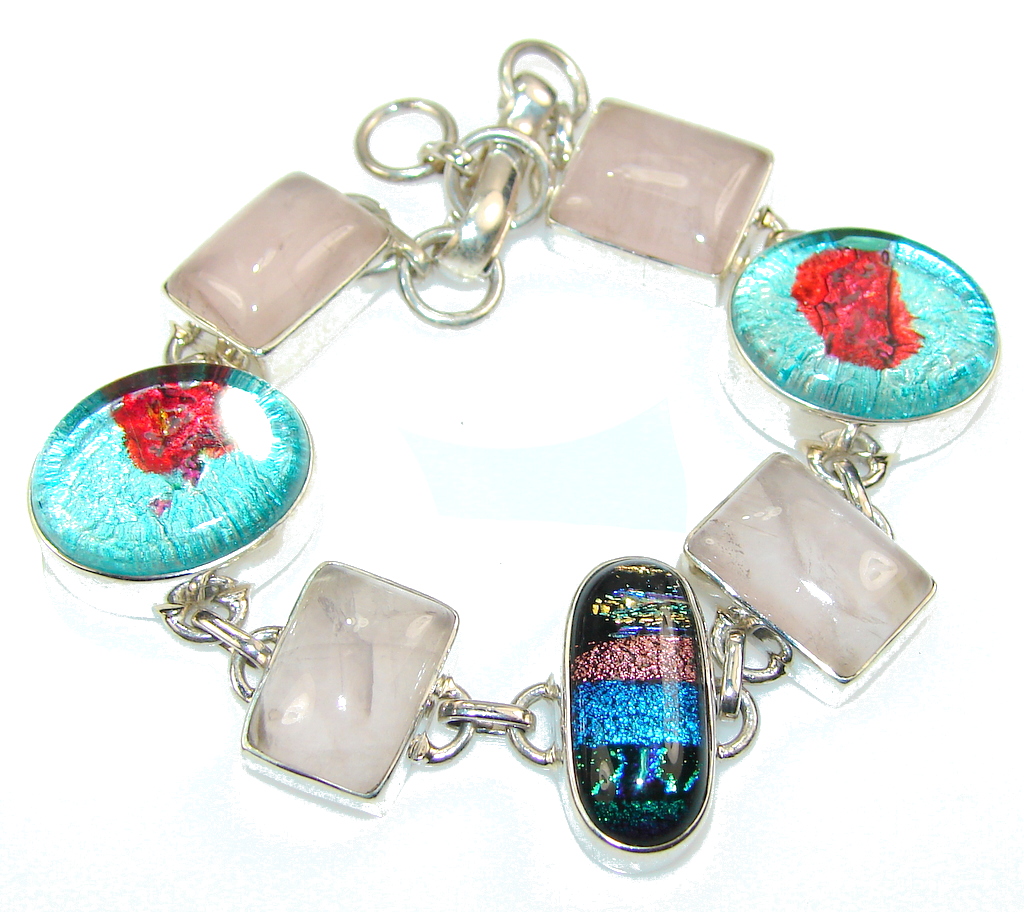 Unusal Style Of Dichroic Glass Sterling Silver Bracelet