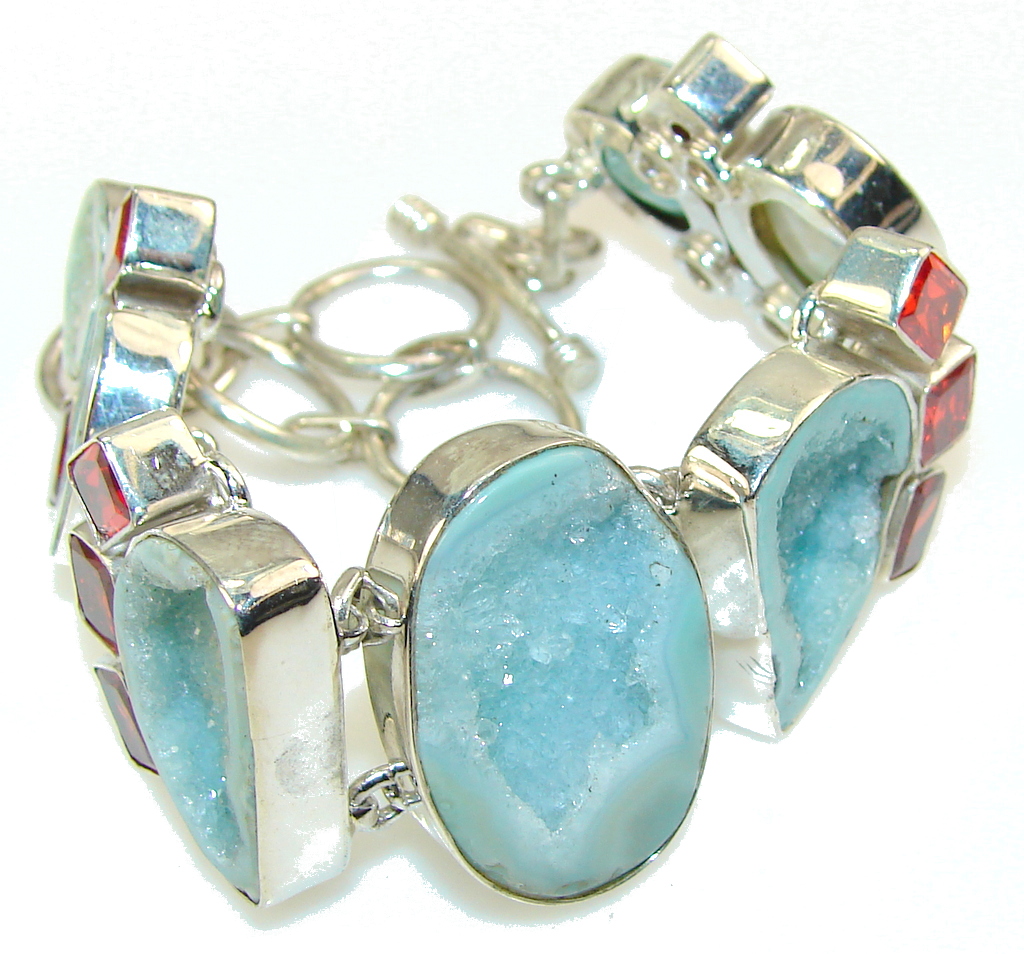 Delicate Blue Agate Druzy Sterling Silver Bracelet