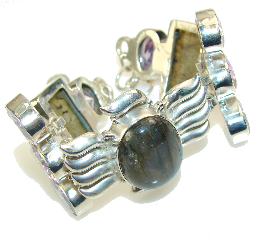 Frost Breeze!! Fire Labradorite Sterling Silver Bracelet