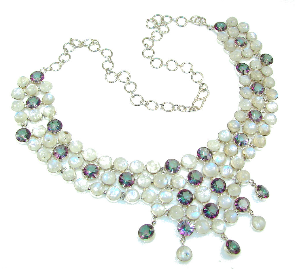 Love Power!! White Moonstone & Magic Topaz Sterling Silver necklace