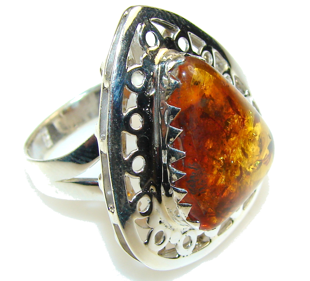 Beautiful Polish Amber Sterling Silver Ring s. 9