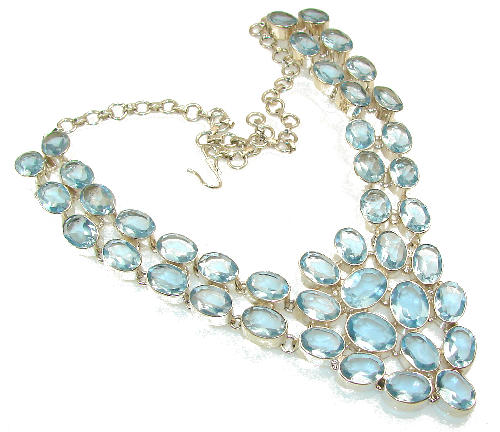 Huge!! Excellent Design Of Light Swiss Blue Topaz Sterling Silver necklace