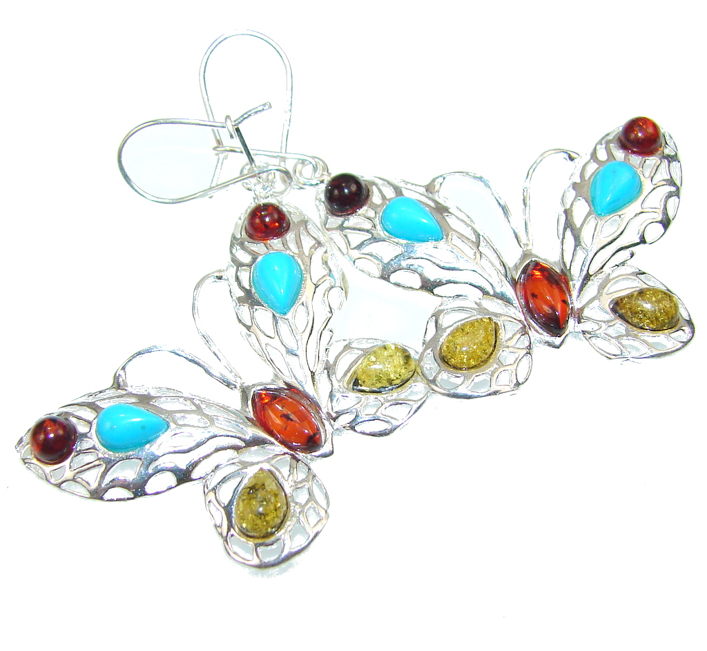 Beautiful Design!! Polish Amber Sterling Silver earrings