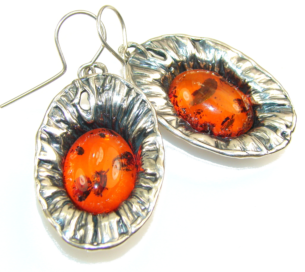 Big!! Fantastic Polish Amber Sterling Silver earrings