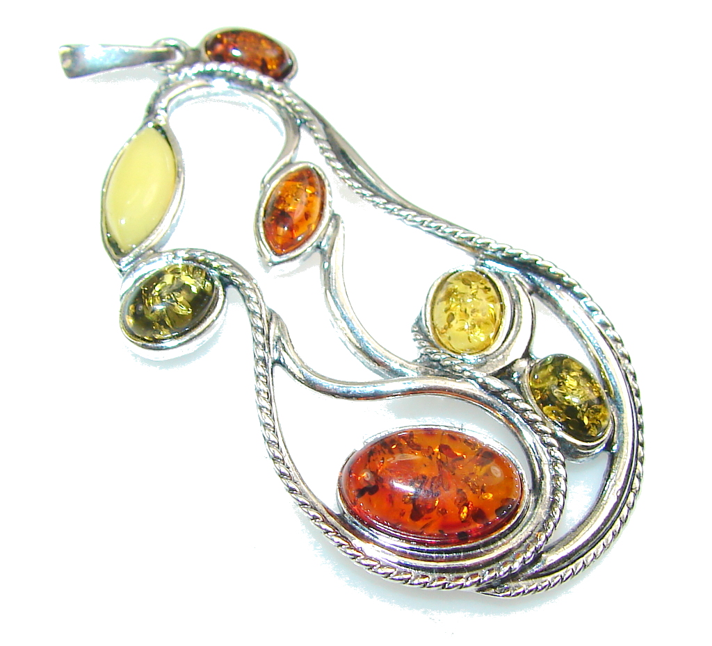 Let's Dance!! Multicolor Polish Amber Sterling Silver Pendant