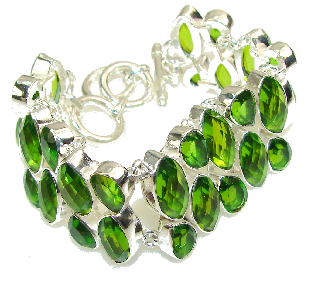 Fresh Created Green Peridot Sterling Silver Bracelet