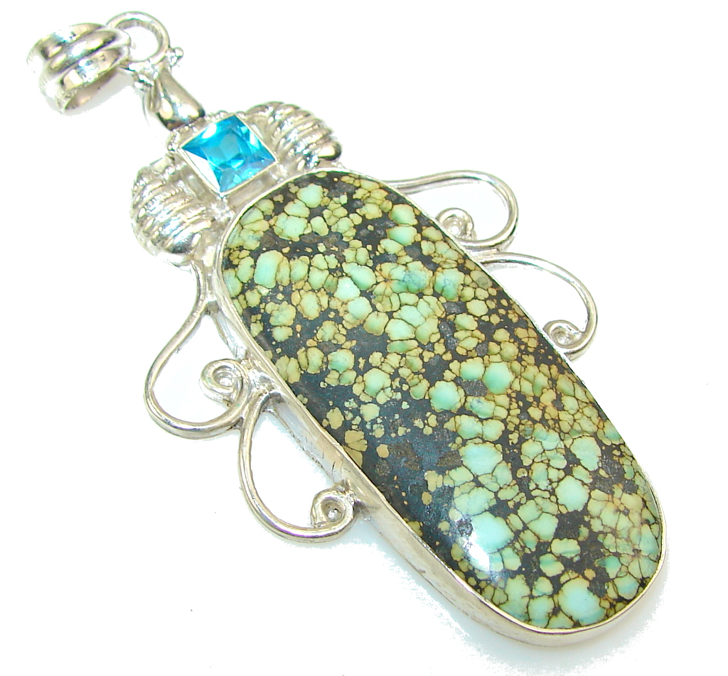 Classy Green Turquoise Sterling Silver Pendant