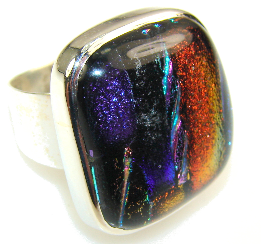 Excellent Dichroic Glass Sterling Silver ring s. 8 1/2