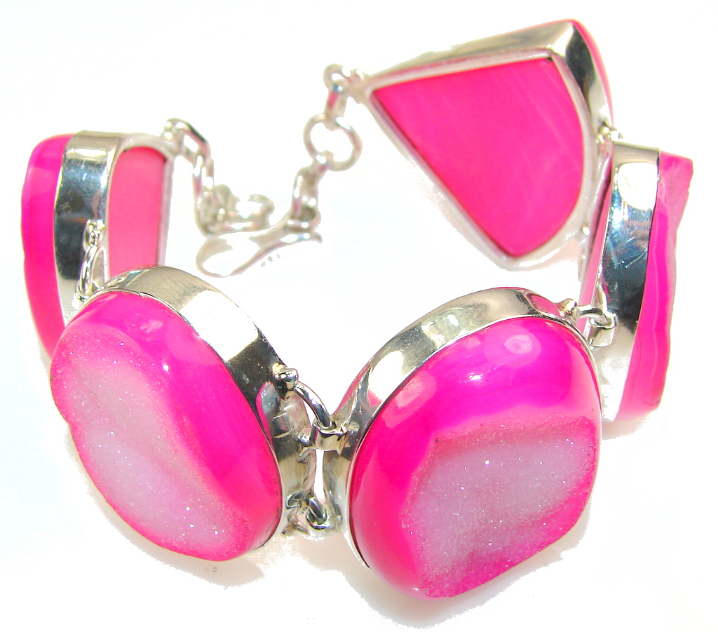 Love Declared!! Pink Agate Druzy Sterling Silver Bracelet