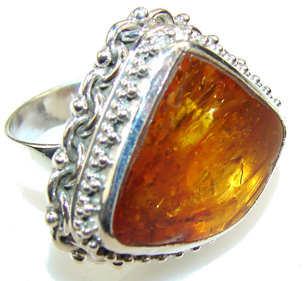 Natural Polish Amber Sterling Silver Ring s. 9