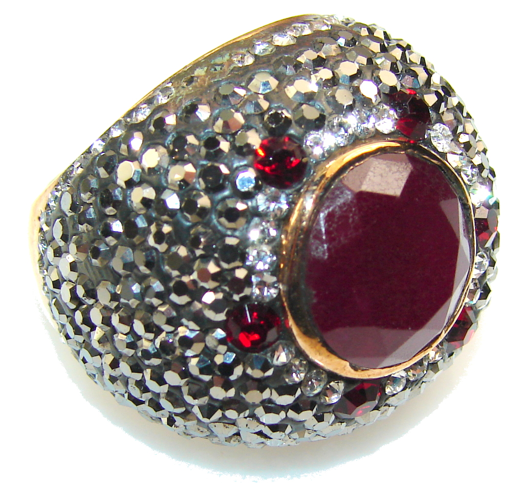 Luxury Design!! Red Ruby Sterling Silver ring s. 7 1/2