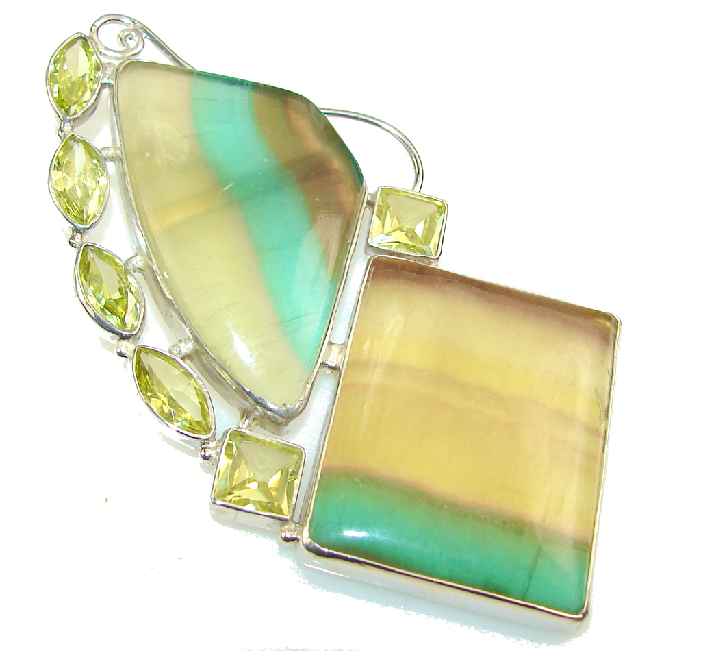 Huge!! Aura of Beauty! Green Fluorite Sterling Silver Pendant