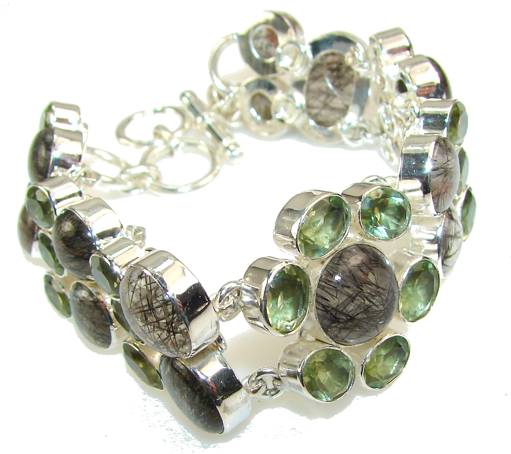 Maya Dreams!! Black Tourmalinated Quartz Sterling Silver Bracelet