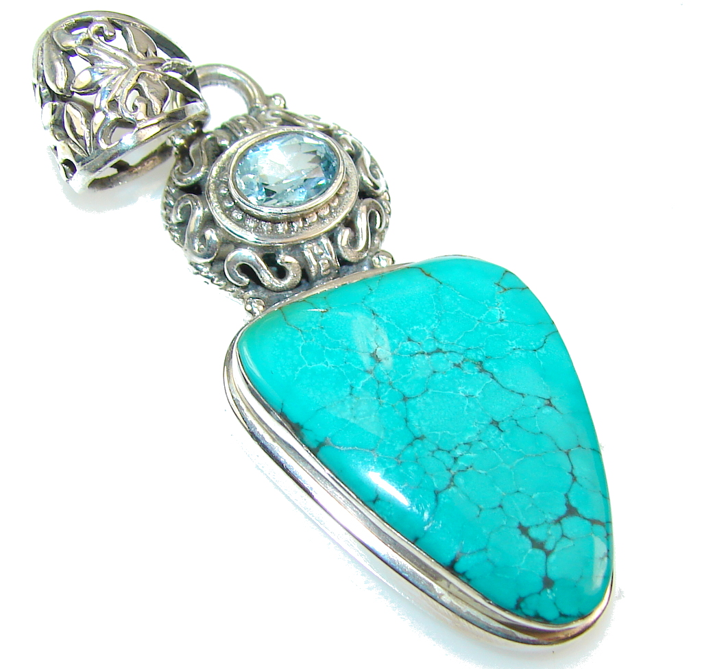 Awesome Blue Turquoise Sterling Silver Pendant