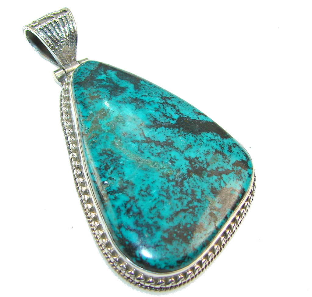 Excellent Dark Green Turquoise Sterling Silver Pendant