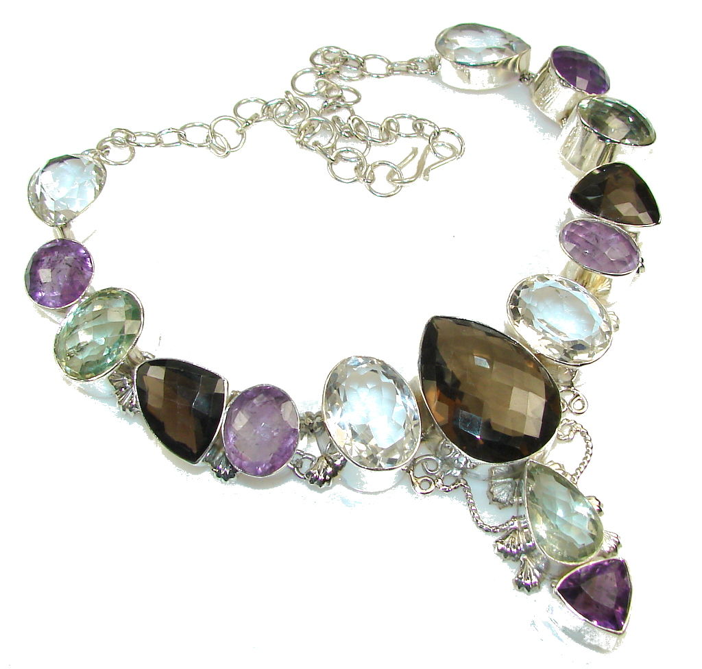 Huge!! Duality In Brown! Smoky Topaz Sterling Silver necklace