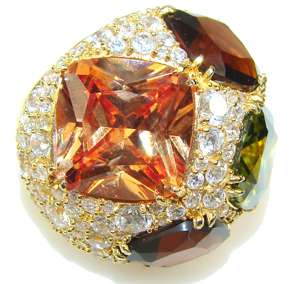 Spring Garland!! Multicolor Quartz Gold Plated Sterling Silver Ring s. 7 1/2