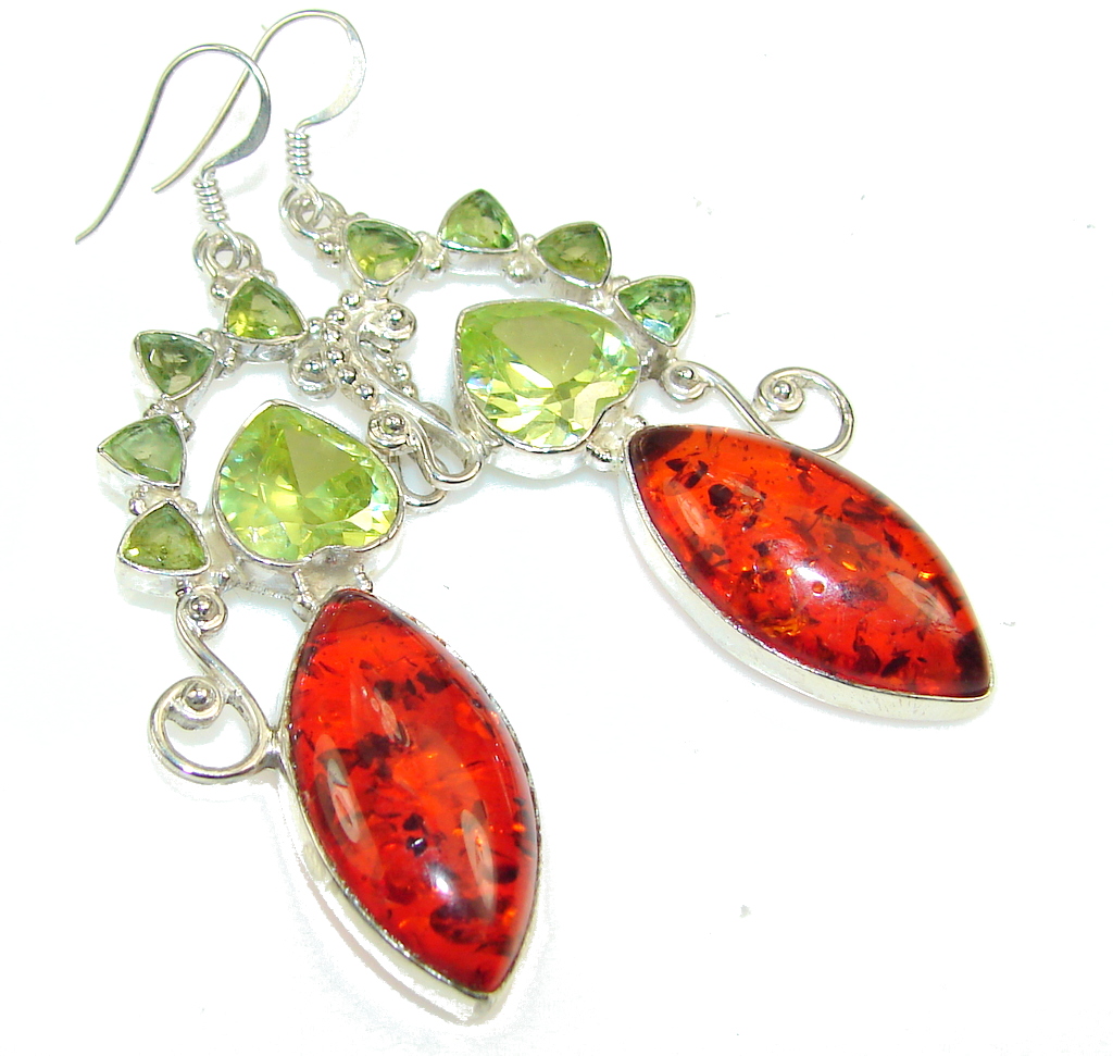 Instant Classic!! Created Polish Amber Sterling Silver earrings